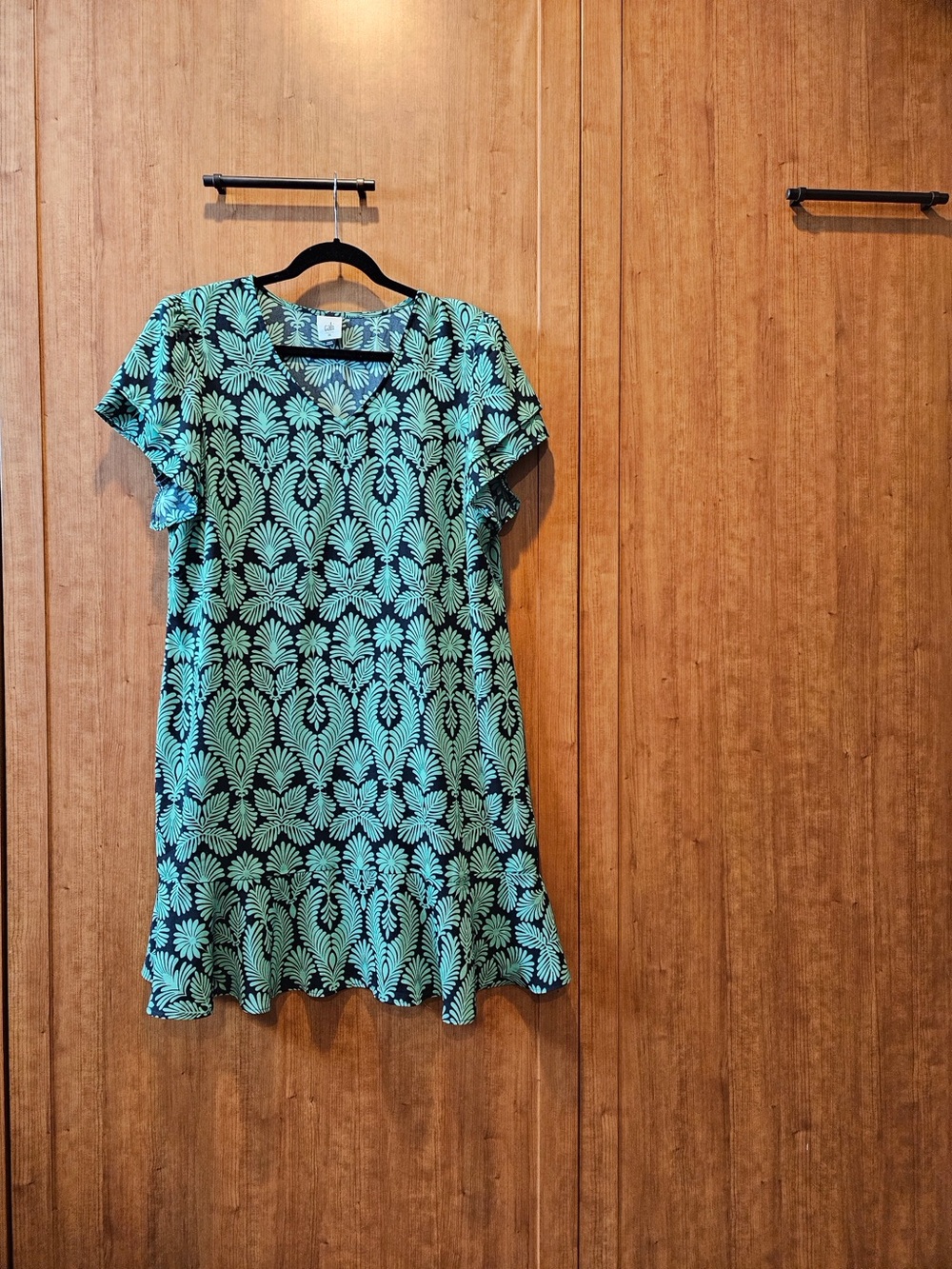 CAbi Mint Green and Black Mini Dress with Damask Motif - Picture 2 of 3